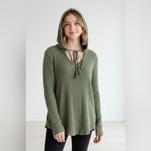 FADED GLORY Knit Ribbed Hooded Top